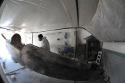 <h5>Time to Paint!</h5><p>Painting the airplane in the garage. I built a boot using garden plastic tubes, air conditioning filter and Low pressure high volume gun. All the paint job and priming was done that way. The epoxy primer was Titan Yate, a really good one.
Paint was two components used for cars.
My paint job is right but far from the  ones I love.
</p>