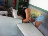 <h5>My daughter Anaelle is inserting the nuts for the horizontal stabilizer . No much room is left for that purpose and it was hard to me to feel the bolts</h5>
